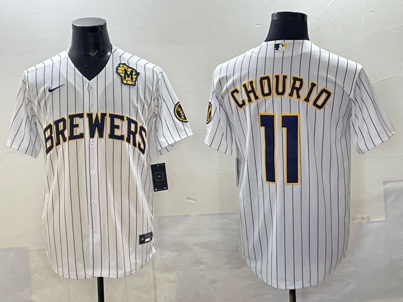 Men Milwaukee Brewers #11 Chourio White Stripe Nike MLB 2025 Jersey 03->milwaukee brewers->MLB Jersey